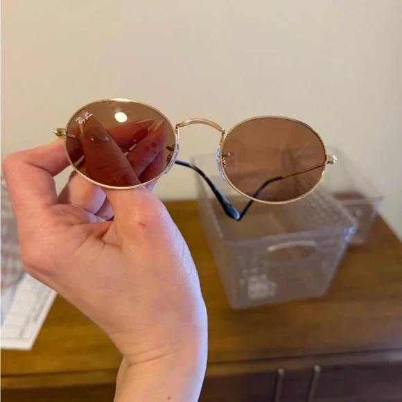 Ray-Ban Gold and Brown Oval Sunglasses - Picture 11 of 13